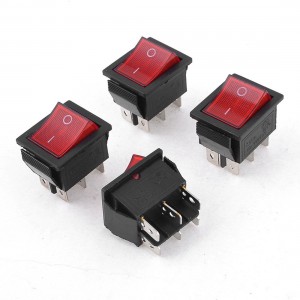 4 Pcs 15A 250VAC 2 Position 6 Pin Red Light ON/OFF DPDT Boat Rocker Switch