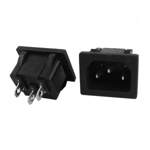 AC250V 10A IEC320 C14 3Pin Male Plug Inlet Black Plastic Power Socket 2Pcs