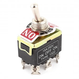 AC 250V 15A DPDT ON/OFF/ON 3 Position 6 Pin Toggle Switch Black