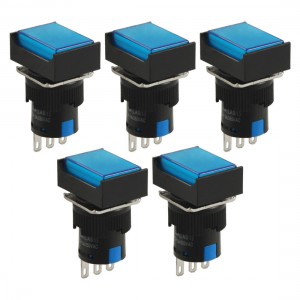 AC 250V 5A 1NO 1NC Latching Blue Rectangular Push Button Switch 5 Pcs