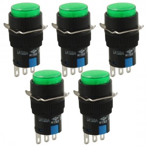 5 Pcs 1NO 1NC Round Green Latching Push Button Switch AC 250V 5A