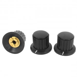3 Pcs 4mm Shaft Insert Dia Brass Tone Core Potentiometer Control Caps Black