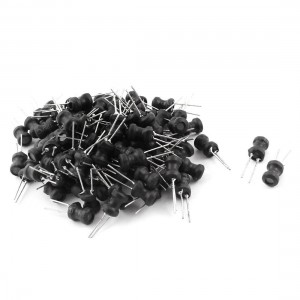 100Pcs 4.7uH 150mA 6x8mm 10% Tolerance Shielded Radial Lead Inductor Black