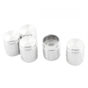 5 Pcs Silver Tone 14mm x 15mm CD Amplifier Aluminum Potentiometer Knobs Caps