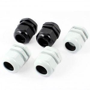 PG25 White Black Plastic Waterproof Cables Glands Connector 5Pcs