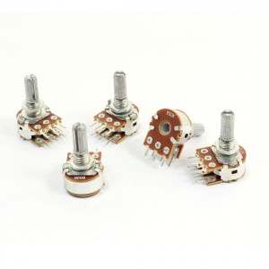 5 Pcs B50K Ohm Knurled Shaft Adjust Double Linear Potentiometers AC 250V
