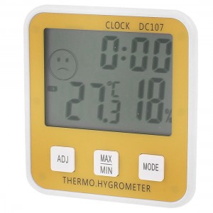 Indoor Clock Alarm LCD Digital Thermometer w Hygrometer White Yellow