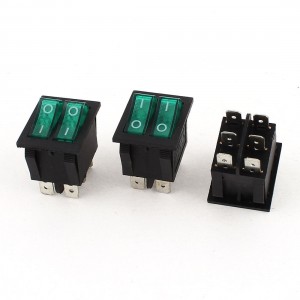 3Pcs SPST Dual Button Green Lamp Boat Rocker Switch 6 Pins AC 250V/15A 125V 20A