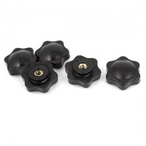 5PCS Plastic Through Hole Star Hardware Knob M6 32mm Black Copper Tone