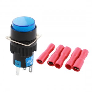 DC 24V Blue Light Panel SPDT Latching Pushbutton Switch w Wiring Terminals