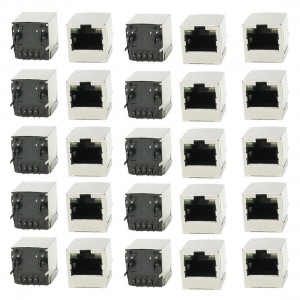 Vertical PCB Mounting LED Indicator Light RJ45 8P8C Shielded Jacks 25Pcs
