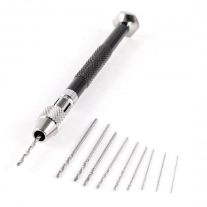 Black Model Drill Single Mouth Pin Vise Hand Chuck w Bit Dia 0.3-1.2mm