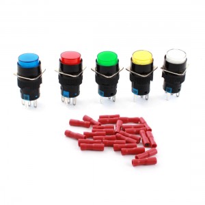 5 x DC12V Assorted Color Lamp SPDT Momentary Pushbutton Switch 16mm w Connectors