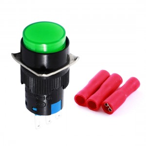 Green 3Pins SPDT Momentary Round Pushbutton Switch w Crimp Terminals