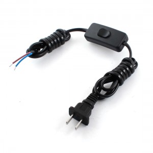 2Pcs Black US Plug Lamp Power Cord Inline Button Switch 1.8M AC110V 3A AC250V 6A