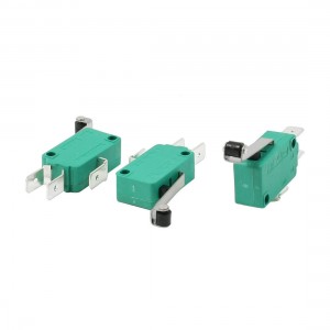 3 Pcs AC 250V 16A SPDT Long Hinge Roller Lever Momentary Micro Switch Green