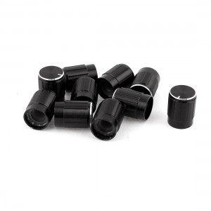 10 x Black Silver Tone Potentiometer Rotary Control Knobs Caps 6mm Dia Hole