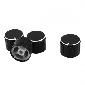 4 x Black Silver Tone Plastic Potentiometer Rotary Control Knobs Caps 17x11mm