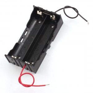 2-Wired Lead Black Plastic 2 x 3.7V 18650 Battery Holder Box