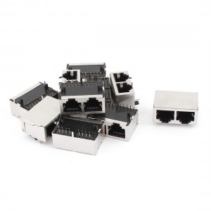 10pcs Shielded RJ45 8P8C 2-Ports Network Modular Connector Silver Tone