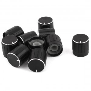10 x Black Silver Tone Plastic Potentiometer Rotary Control Knobs Caps 15x17mm