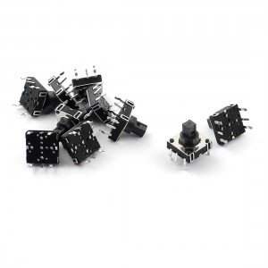 10PCS 10mmx10mmx10mm Through Hole Black Push Button Momentary Tactile Switch