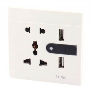 AC 110-250V 10A LED Light Electric Wall Outlet Socket 2 x USB Interfaces Ports