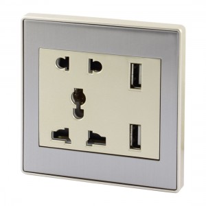 AC 110-250V 10A Gray Universal Wall Outlet Power Plate 2 x USB Interface Ports