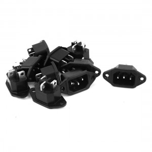 AC 250V 10A IEC320 C14 3 Pin Male Plug Inlet Black Plastic Power Socket 10 Pcs