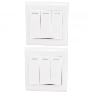 Home Office 3 Gang Button SPST White Wallplate Panel Switch AC 250V 10A 2 Pcs