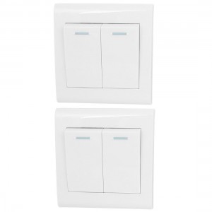 AC 250V 10A 2 Gang SPST White Plastic Square Wall Mount Panel Light Switch
