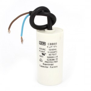 AC 450V 5uF 2 Wires Cylinder Shaped Non Polar Motor Capacitor White CBB60