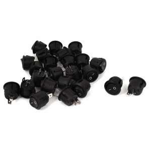 24 Pcs KCD 107 SPST on Off 2 Pin Round Rocker Switch Black AC 125V 10A 250V 6A