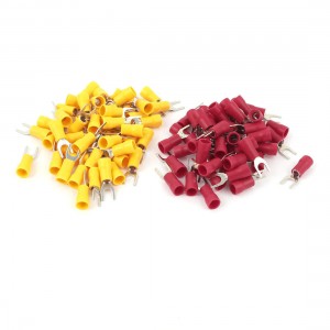 100pcs 12 10AWG 10 Stud Insulated Fork Spade Terminal Connector Yellow Red
