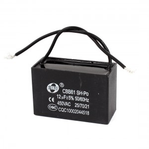 CBB61 AC 450V 50 60Hz 12uF Ceiling Fan Wired Motor Run Capacitor Black