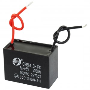 CBB61 8uF AC 450V Rectangle 2-Wire Non Polar Motor Run Capacitor