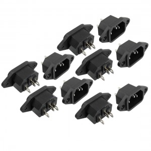 10 Pcs AC 250V 10A 3 Pins IEC C14 Power Inlet Socket Black