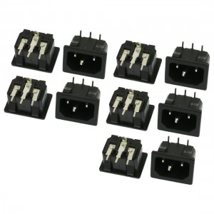 10 x AC 250V 10A IEC320 C14 Bent 3 Pins Male Power Plug Black