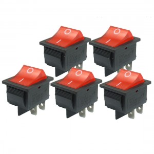 5 Pcs On/Off Red Neno Light 4 Pin DPST Rocker Switch AC 16A/250V 20A/125V