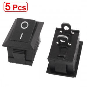AC 6A/250V 10A/125V ON-OFF I/O SPST 2 Pin Snap in Boat Rocker Switch Black x5pcs