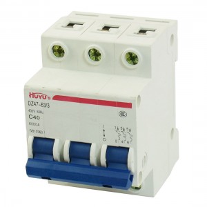 DZ47-63 C40 3P 35mm DIN Rail MCB Miniature Circuit Breaker 6000A 40A 400V AC