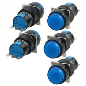 5 Pcs 1NO 1NC Blue Round Self Locking Push Button Switch AC 5A 220V 250V