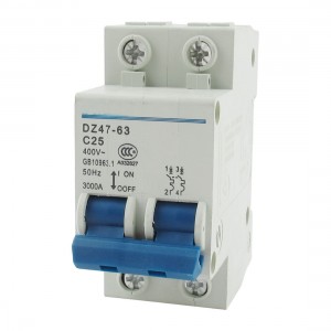 DZ47 63 AC 400V 25A 2 Poles on Off Overload Protection Miniature Circuit Breaker