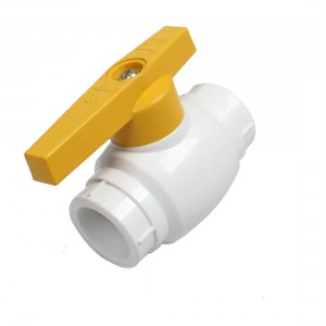 Plumbing White Yellow PPR T Handle 3/4" x 3/4" Slip Ends Ball Valve