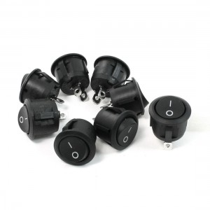 8 pcs 2 Pin SPST On/Off Round Head Rocker Switch Black 6A/250V 10A/125V AC