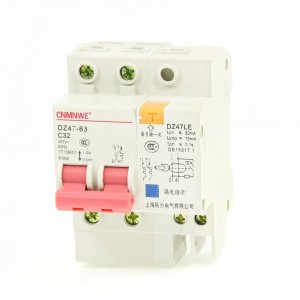 DZ47LE-63 AC 400V 32A Double Pole 2P ON/OFF Miniature Circuit Breaker 6000A