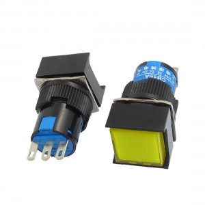 2 Pcs AC 250V 3A DC 30V 5A NO NC Yellow Sign Square Latching Push Button Switch